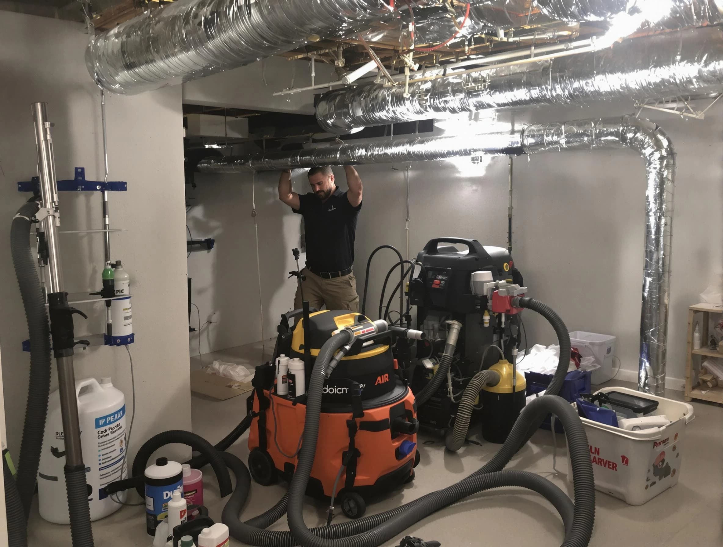 Midwest City Air Duct Cleaning specialist performing professional mold removal from air ducts using safety equipment in Midwest City