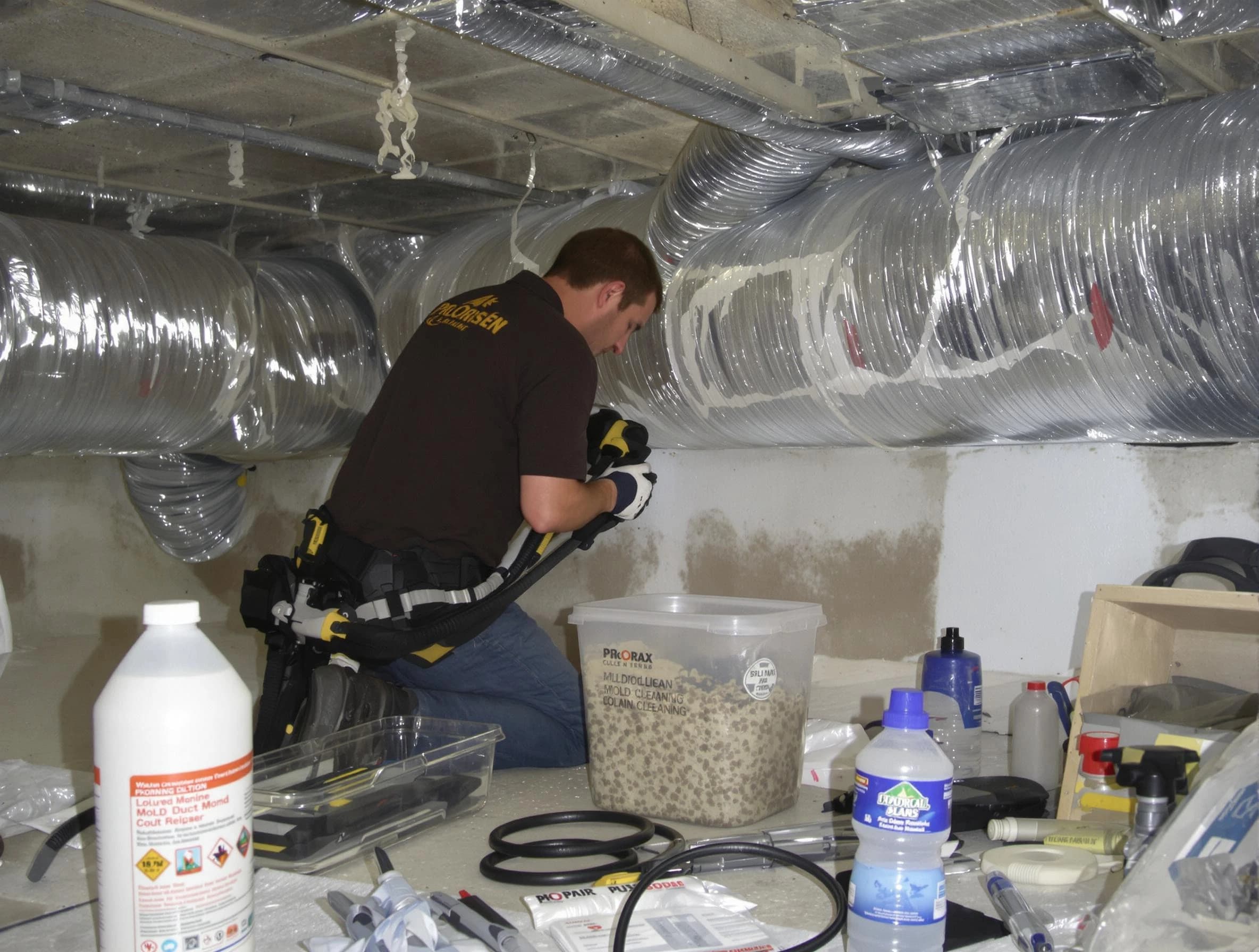 Midwest City Air Duct Cleaning specialist performing professional mold removal from air ducts in Midwest City