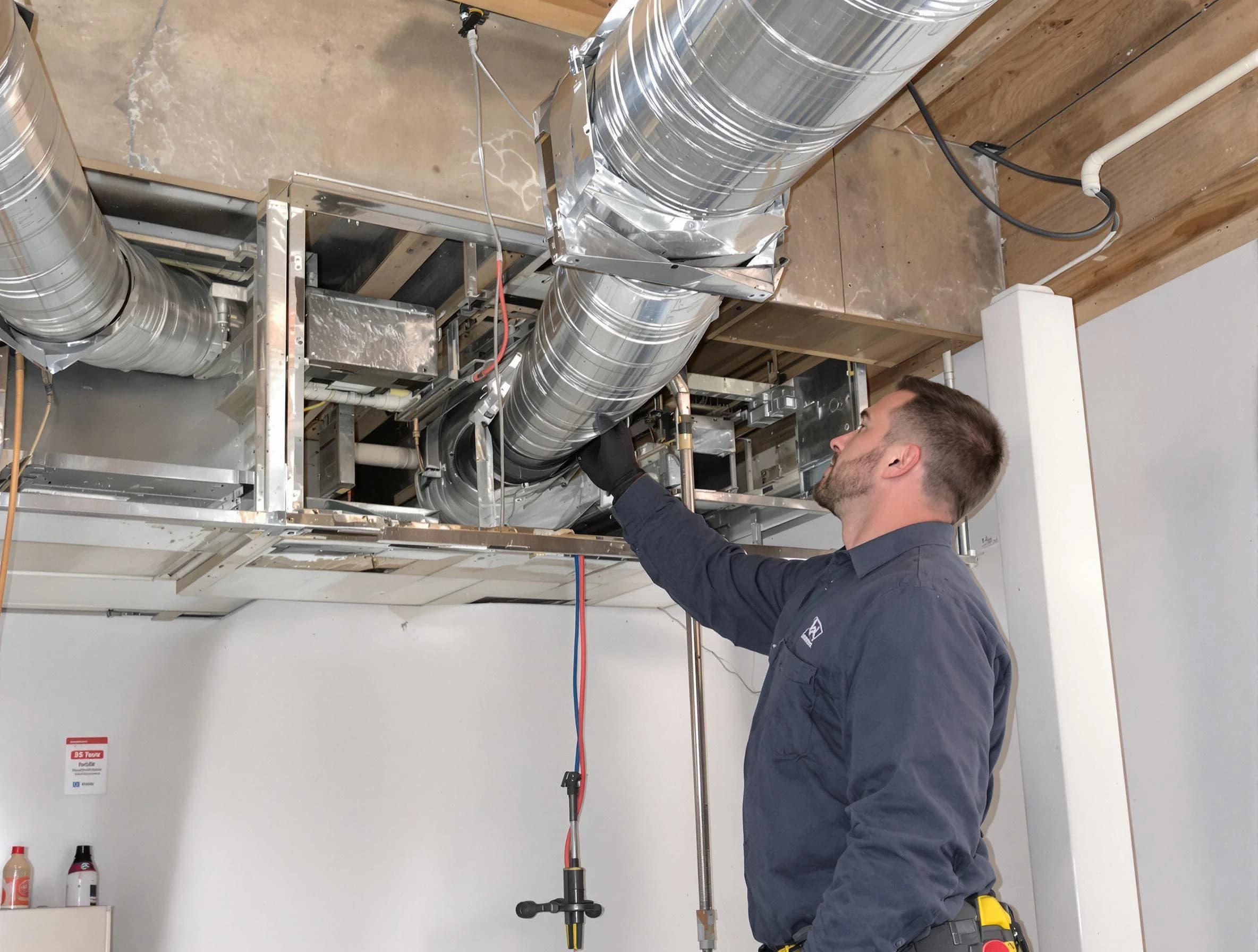 Midwest City Air Duct Cleaning technician performing professional air duct repair using specialized tools in Midwest City