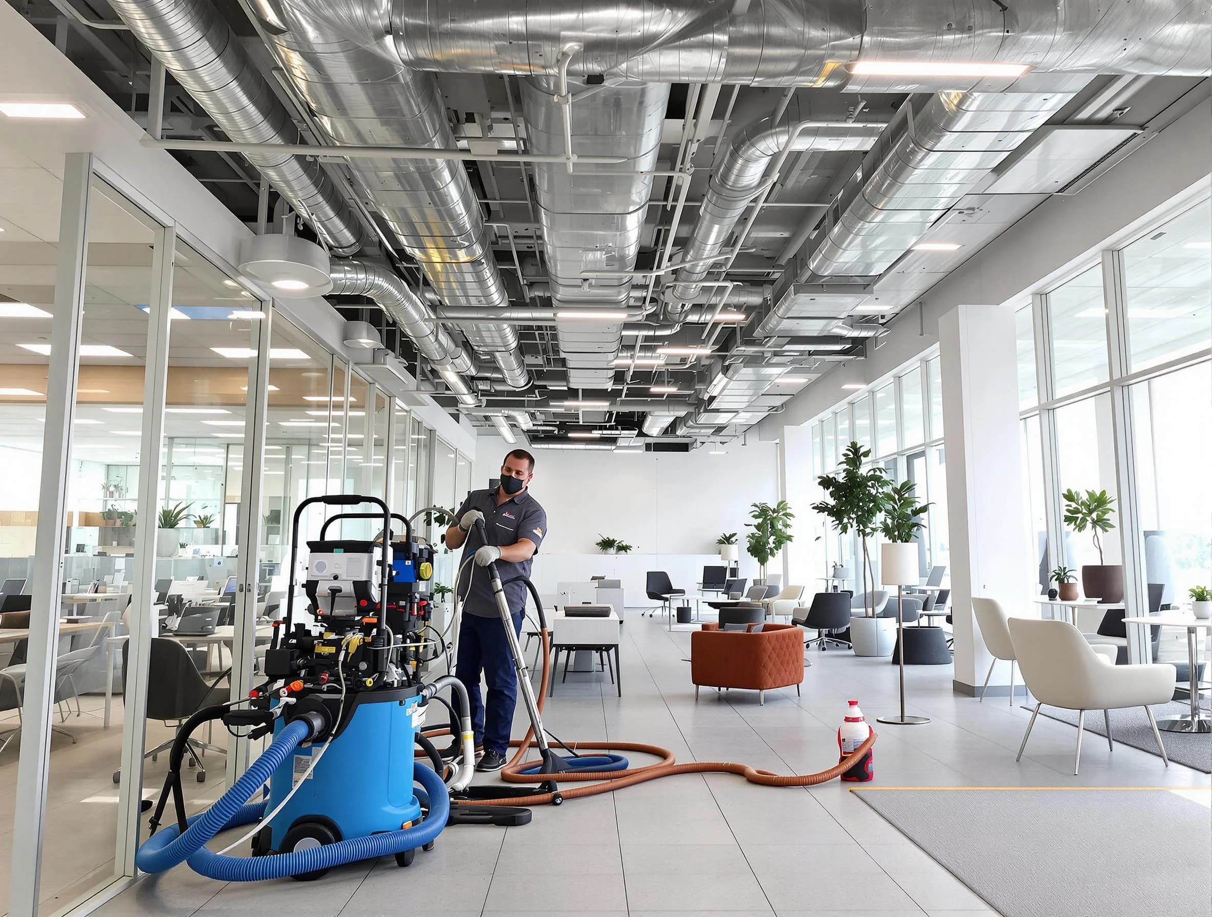 Midwest City Air Duct Cleaning team conducting comprehensive commercial duct cleaning at a business location in Midwest City