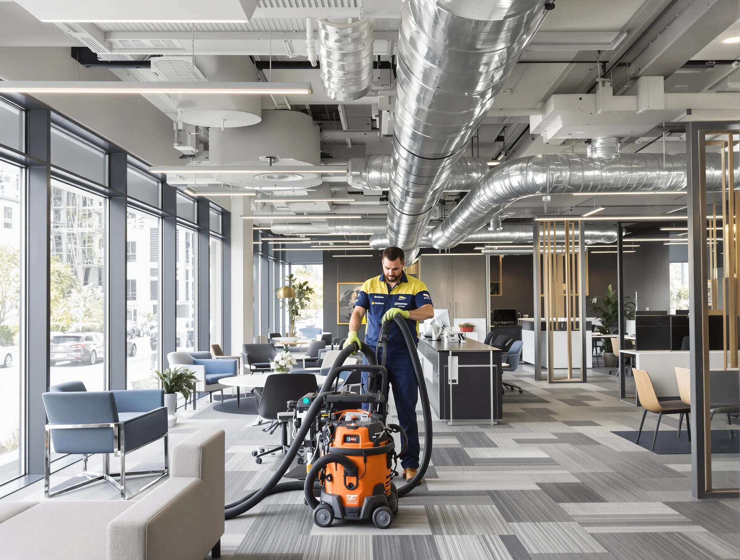 Midwest City Air Duct Cleaning team performing thorough commercial duct cleaning at a Midwest City business center