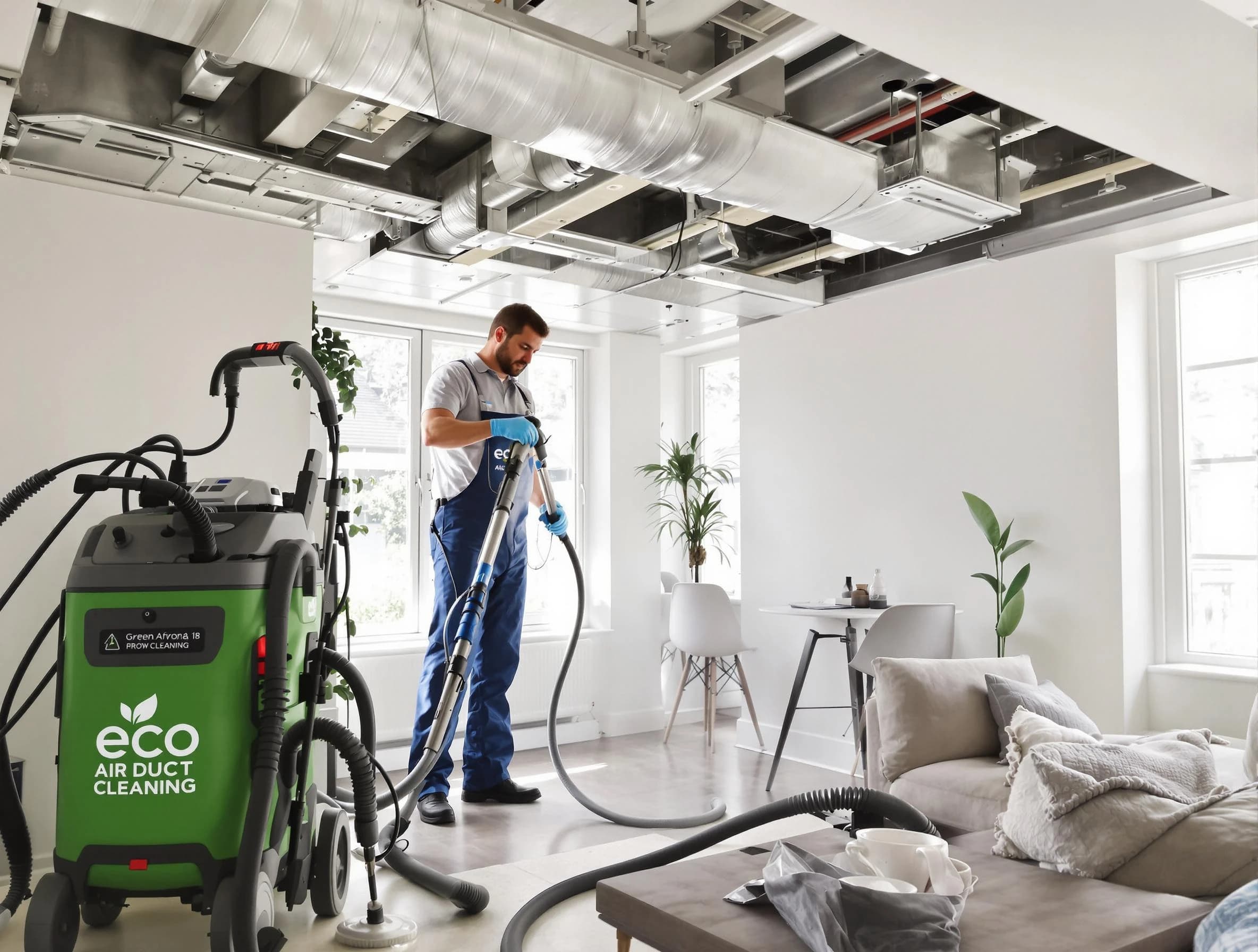 Midwest City Air Duct Cleaning technician performing eco-friendly duct cleaning using sustainable methods in Midwest City