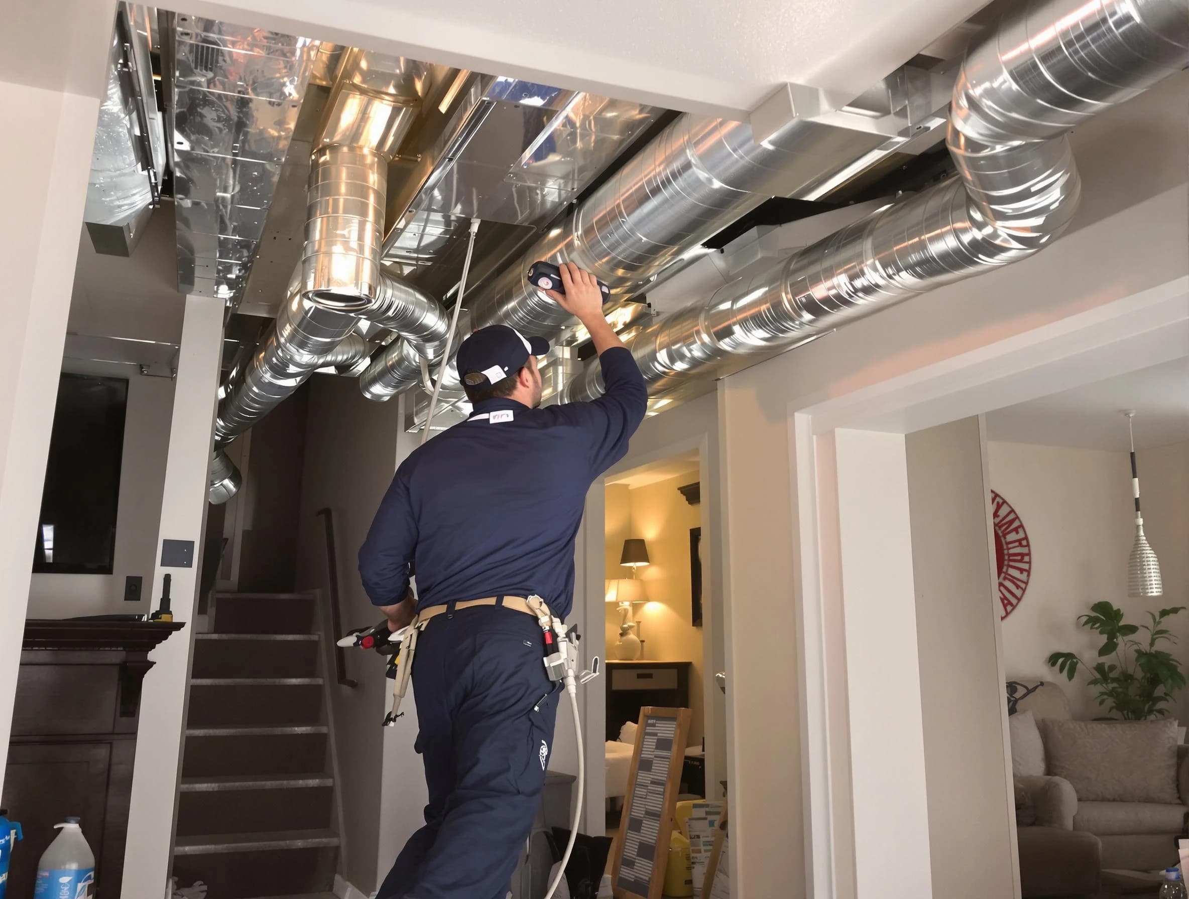 Midwest City Air Duct Cleaning expert performing specialized duct cleaning in a mobile home in Midwest City