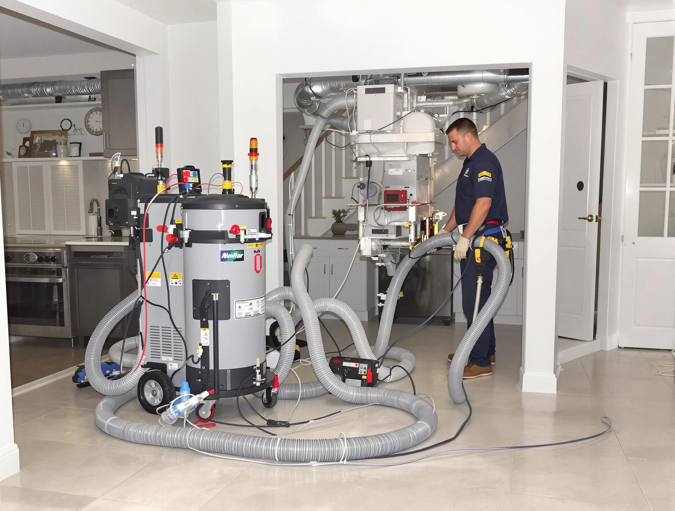 Midwest City Air Duct Cleaning technician operating negative pressure cleaning equipment for thorough duct maintenance in Midwest City