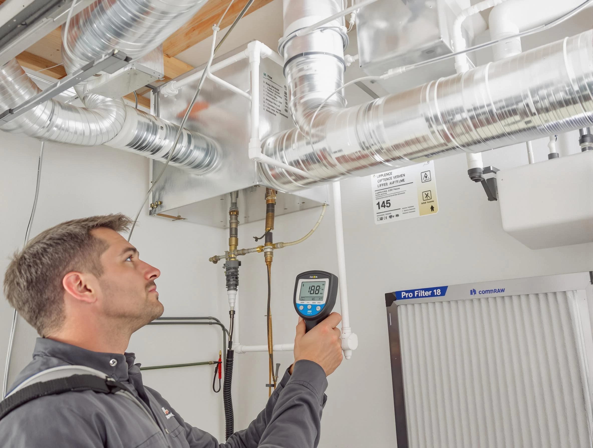 Midwest City Air Duct Cleaning expert conducting detailed filter system inspection using diagnostic tools in Midwest City