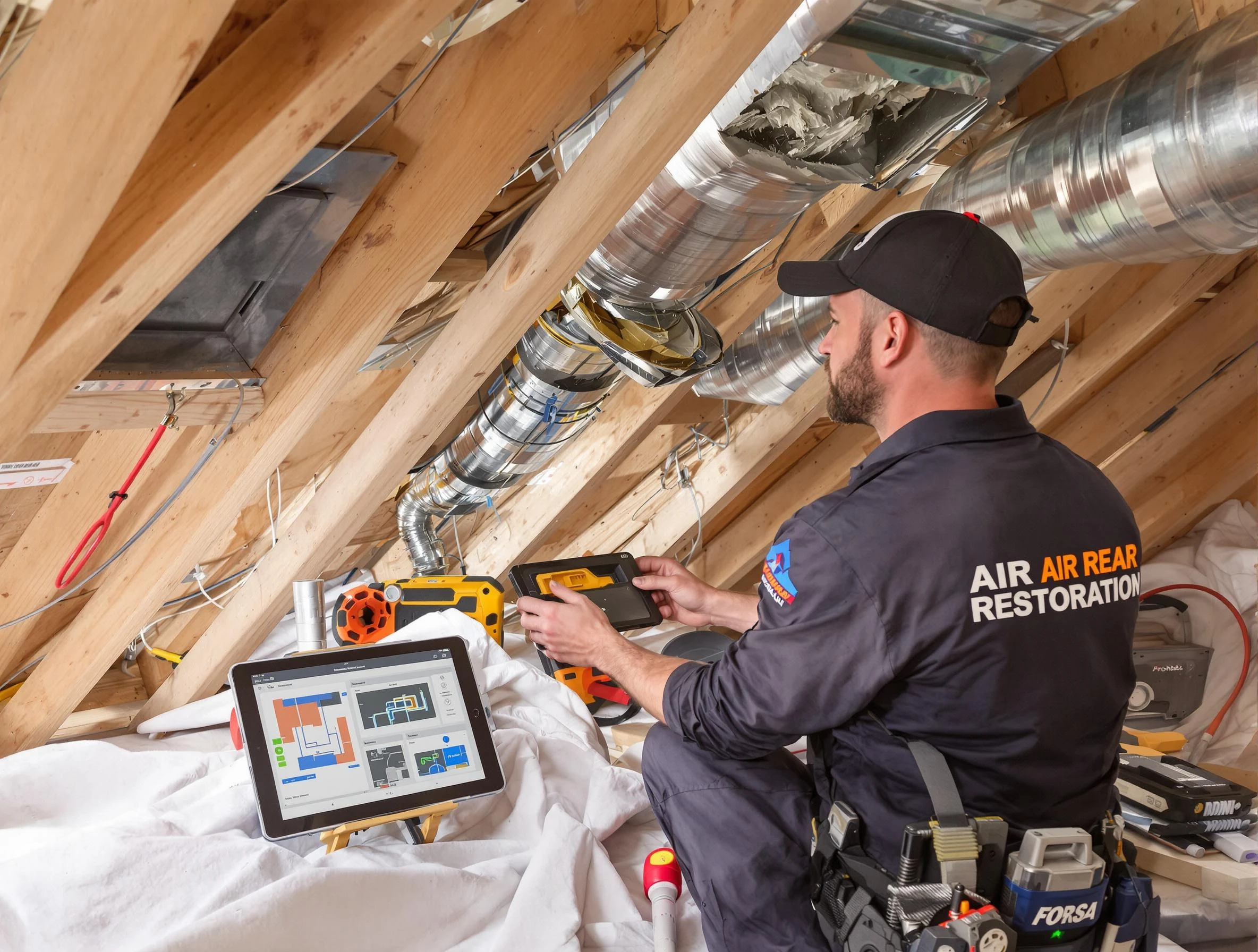 Midwest City Air Duct Cleaning technician performing precise duct repair work in Midwest City